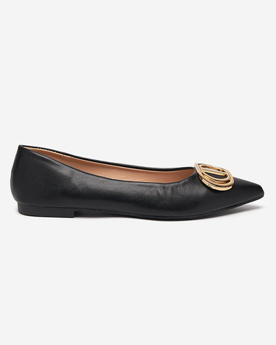 Dámske čierno-zlaté špicaté balerínky s ozdobou na špičke Manico - Footwear
