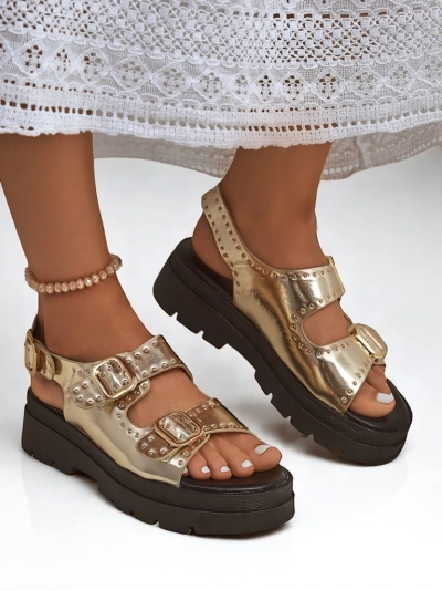 Royalfashion Ženski sandali z debelejšim podplatom z okrasnimi kamenčki Rocky Chic