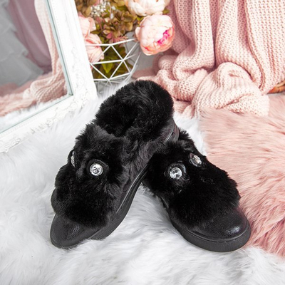 Čierne slip on s kožušinou Manifik - Obuv