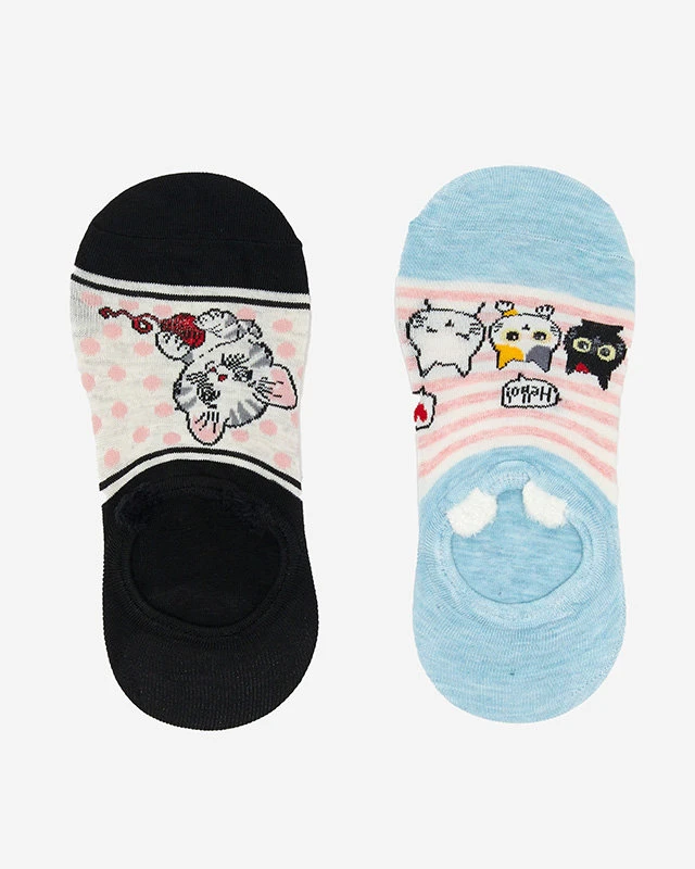 Čierno-modré dámske ponožky so zvieracou potlačou 2 / bal - Spodná bielizeň