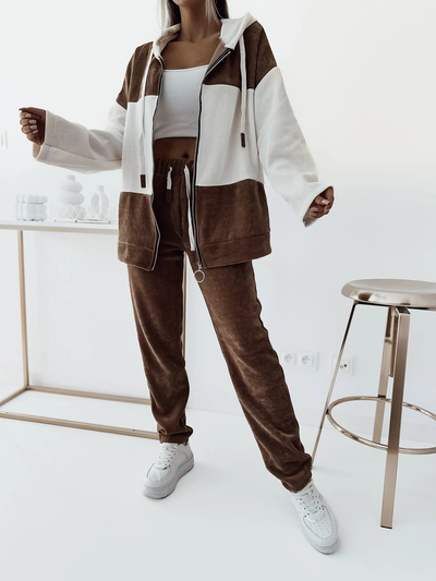 Royalfashion Dámska hnedá pruhovaná športová súprava