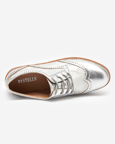 OUTLET Dámske strieborné členkové čižmy s vsadkami z hadej kože Fin - Footwear
