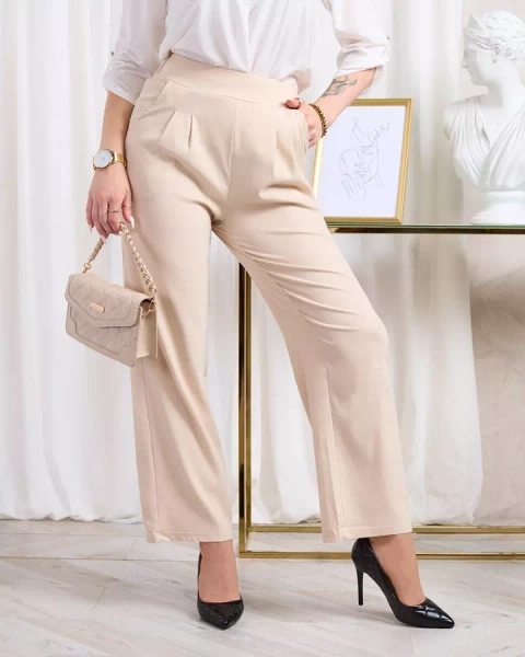 Royalfashion Béžové dámske široké nohavice