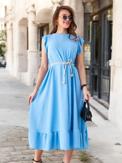 Royalfashion Dámske midi šaty s volánmi a krátkymi rukávmi