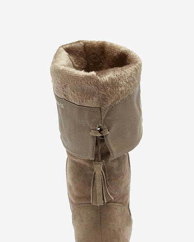 OUTLET Dámske čižmy z eko-semišu v svetlohnedej farbe Ifanell- Obuv
