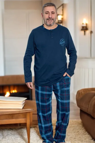 Royalfashion bavlnené kárované pánske pyžamo VEĽKOSŤ PLUS