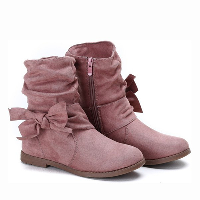 Dziewczęce różowe botki z kokardką Kassie - Obuwie