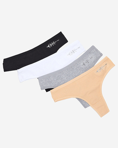 Jednofarebné dámske bavlnené tangá súprava 4 / bal - Spodná bielizeň