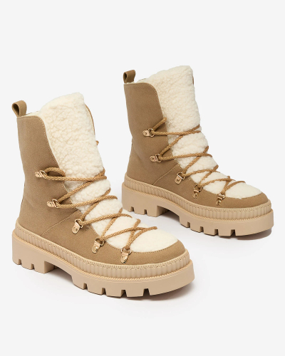 Royalfashion Béžové dámske zateplené trapérky s ovčou kožušinou Lery Walk