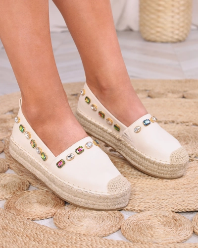 OUTLET Royalfashion Dámske espadrilky s kryštálmi v béžovej farbe Ziennie