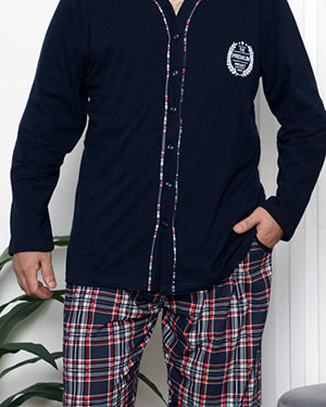 Pánske pyžamo so zapínaním na gombíky v tmavomodrej farbe - Oblečenie