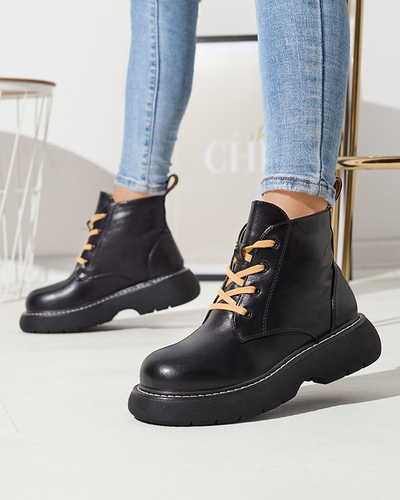 Čierne dámske čižmy z ekokože so žltými šnúrkami Getysa - Obuv