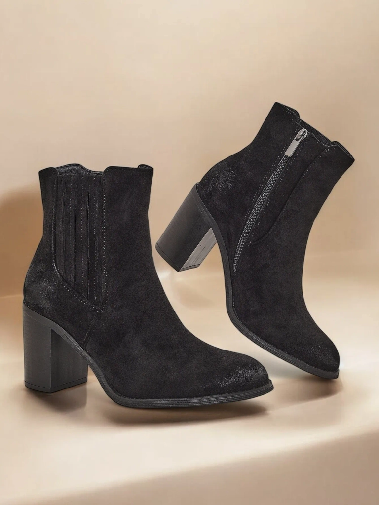 Royalfashion Dámske členkové topánky z ekologického semišu na blokovom podpätku Cesios