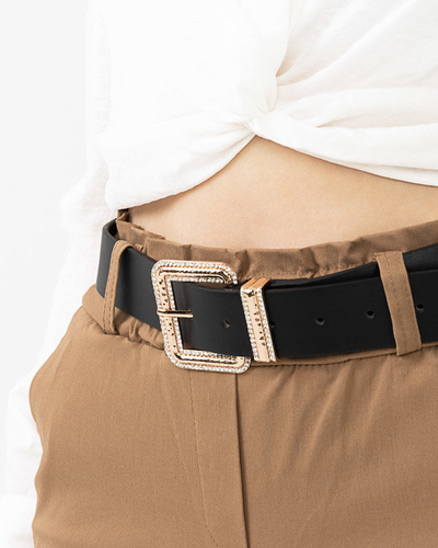 Dámsky čierny opasok so zlatou prackou s kubickým zirkónom - Doplnky