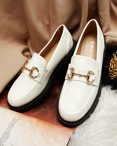 OUTLET Biele dámske poltopánky s ozdobou na priehlavku Veteca - Obuv