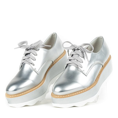 Srebrne półbuty w stylu oxfordek na platformie Oro - Obuwie