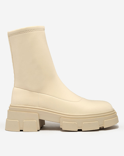 Royalfashion Dámske čižmy z eko-semišu v béžovej farbe Classy Girl