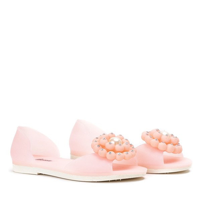 Różowe meliski z ozdobnym kwiatem Dina - Obuwie