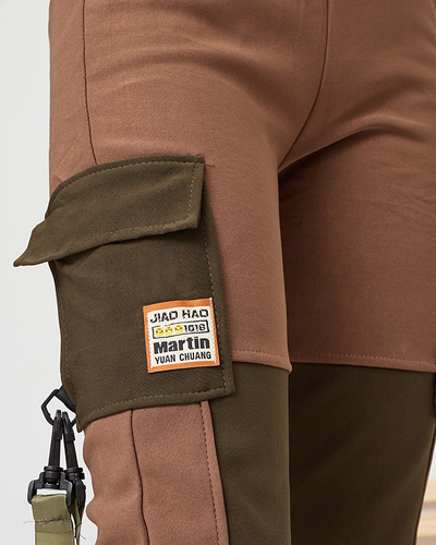 Zateplené dámske cargo nohavice v hnedej farbe- Oblečenie