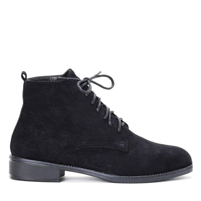 Czarne, sznurowane botki Noel- Obuwie