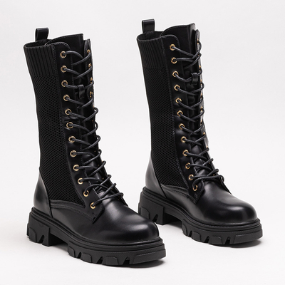 Prelamované čierne dámske čižmy na šnurovanie Buhomi - Footwear