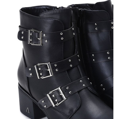 Czarne botki na niskim słupku Aline - Obuwie