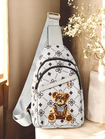 Royalfashion Malý dámsky batoh z ekologickej kože s medveďom na jednom ramene