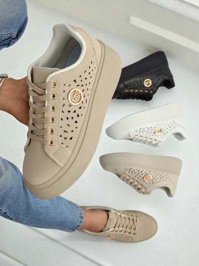 Cleo Ecru Platino – bež superge na platformi Royalfashion eko usnje