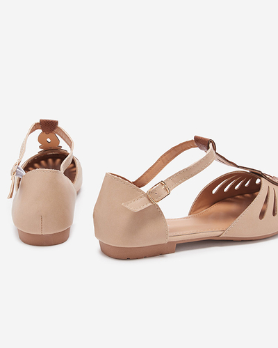 Béžové dámske ažúrové balerínky s výrezom na bokoch Erraf-Footwear