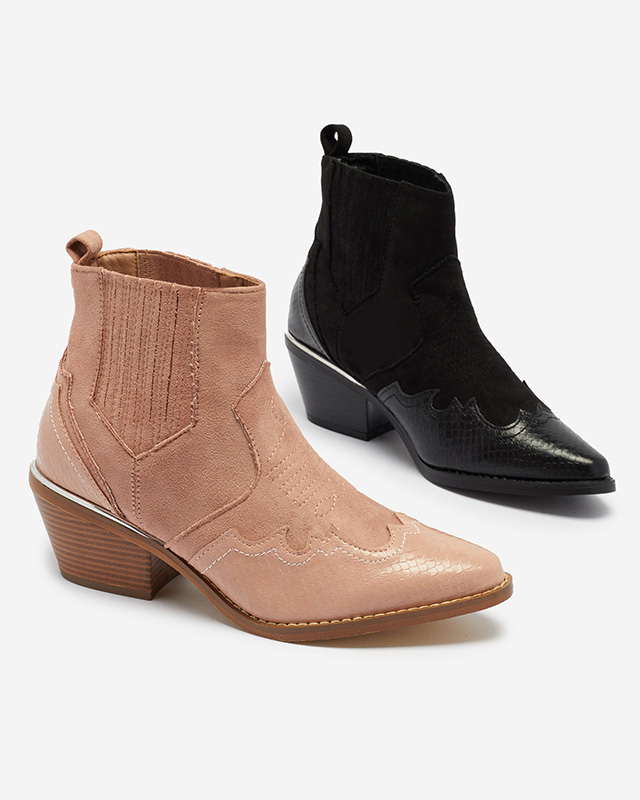 Čierne eko semišové kovbojské čižmy na nízkom stĺpiku Zirras - Obuv