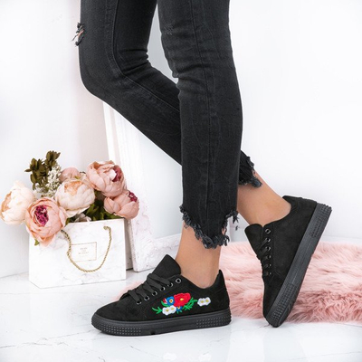 Czarne tenisówki z haftem Allison - Obuwie