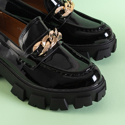 Dámske čierne lakované slip on topánky s retiazkou Guinewra - Obuv