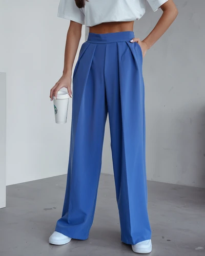 Royalfashion Široké dámske nohavice s plisovaním