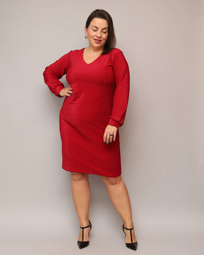 Royalfashion Trblietavé dámske šaty pred kolená v červenej farbe PLUS SIZE