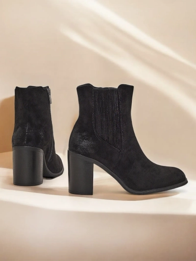 Royalfashion Dámske členkové topánky z ekologického semišu na blokovom podpätku Cesios