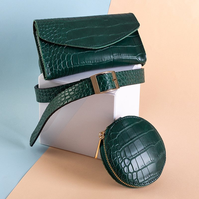 Zelená dvojdielna ľadvinka a'la hadej kože - Kabelky