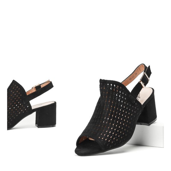 Czarne ażurowe sandały na słupku Farrell - Obuwie