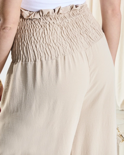 Béžové dámske široké palazzo nohavice s gombíkmi - Oblečenie