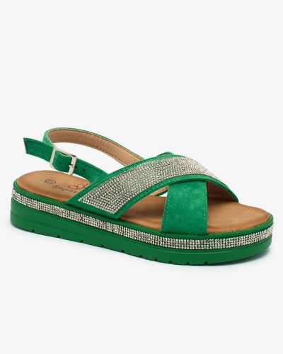 OUTLET Royalfashion Zelené dámske sandále z eko-semišu so zirkónmi Trikys