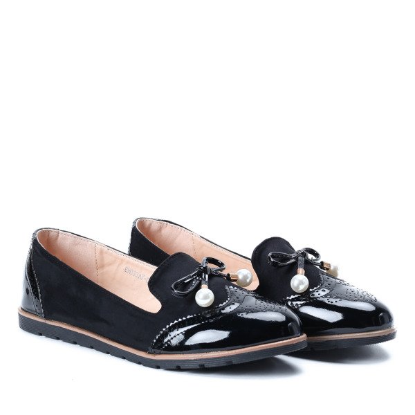 Czarne mokasyny z perełkami Lynh - Obuwie