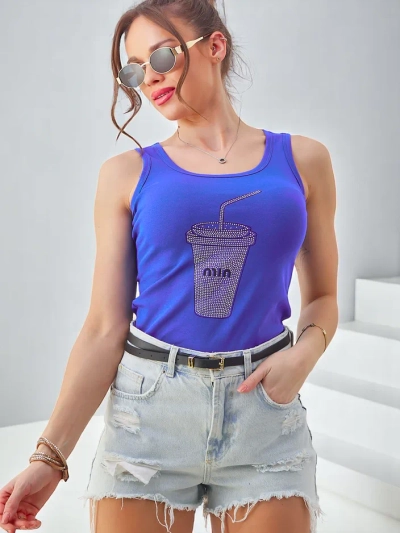 Royalfashion bavlnený dámsky top s rúžovými kamienkami