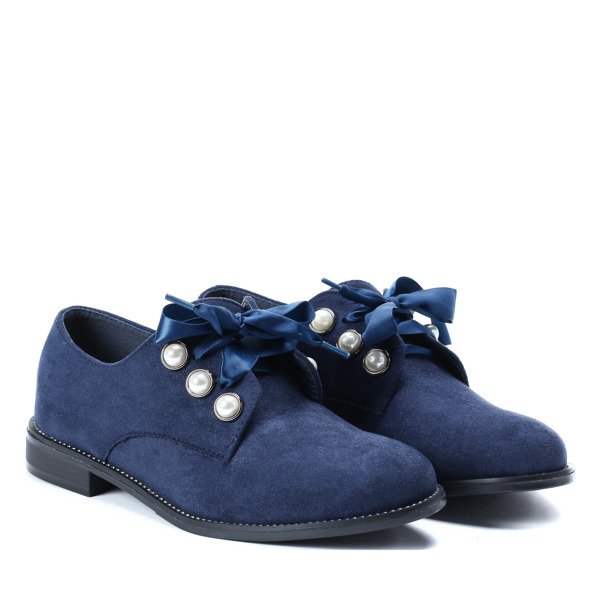 Granatowe półbuty z perełkami Lea - Obuwie