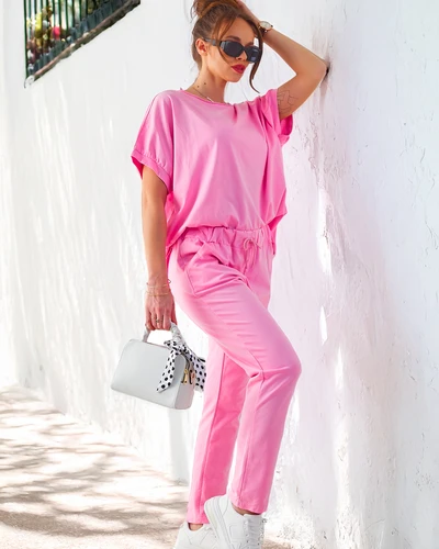 Royalfashion dámsky bavlnený set s krátkymi rukávmi a rovnými nohavicami