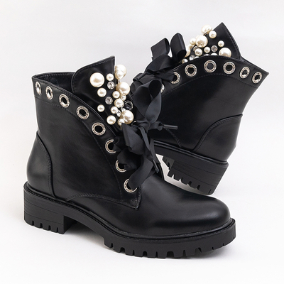 Čierne dámske čižmy s perlami Dwin- Obuv