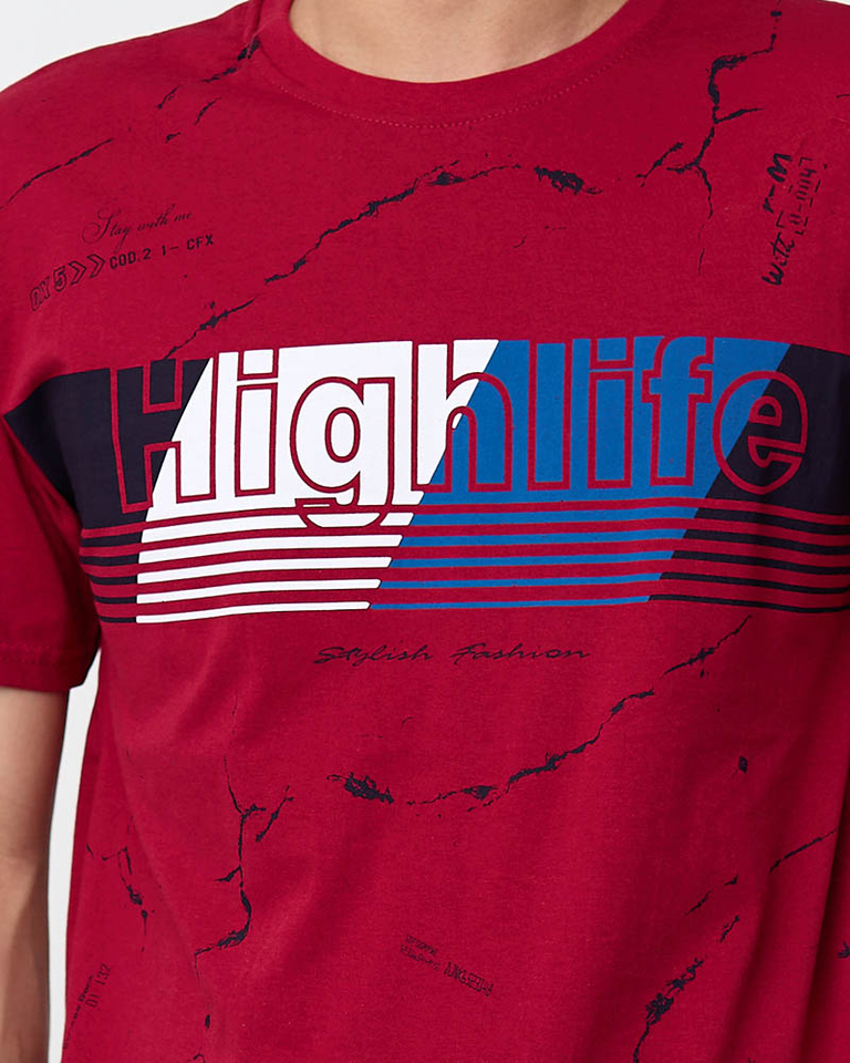 Pánske gaštanové tričko s potlačou - Oblečenie