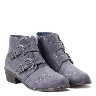 Szare botki na obcasie z dżetami Amelie- Obuwie