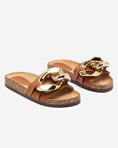 Hnedé dámske papuče so zdobením Fixci- Footwear