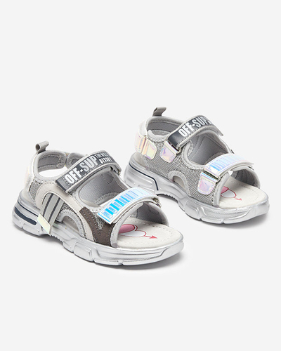 Šedé dievčenské sandále s holografickými vsadkami značky Heilol - Footwear