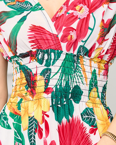 Krátke biele šaty na ramienka s kvetinovým vzorom - Oblečenie