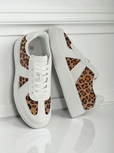 Ženski športni copati Calista Leopardia – Beli Eko Usnje Tkanina Pomlad 4cm